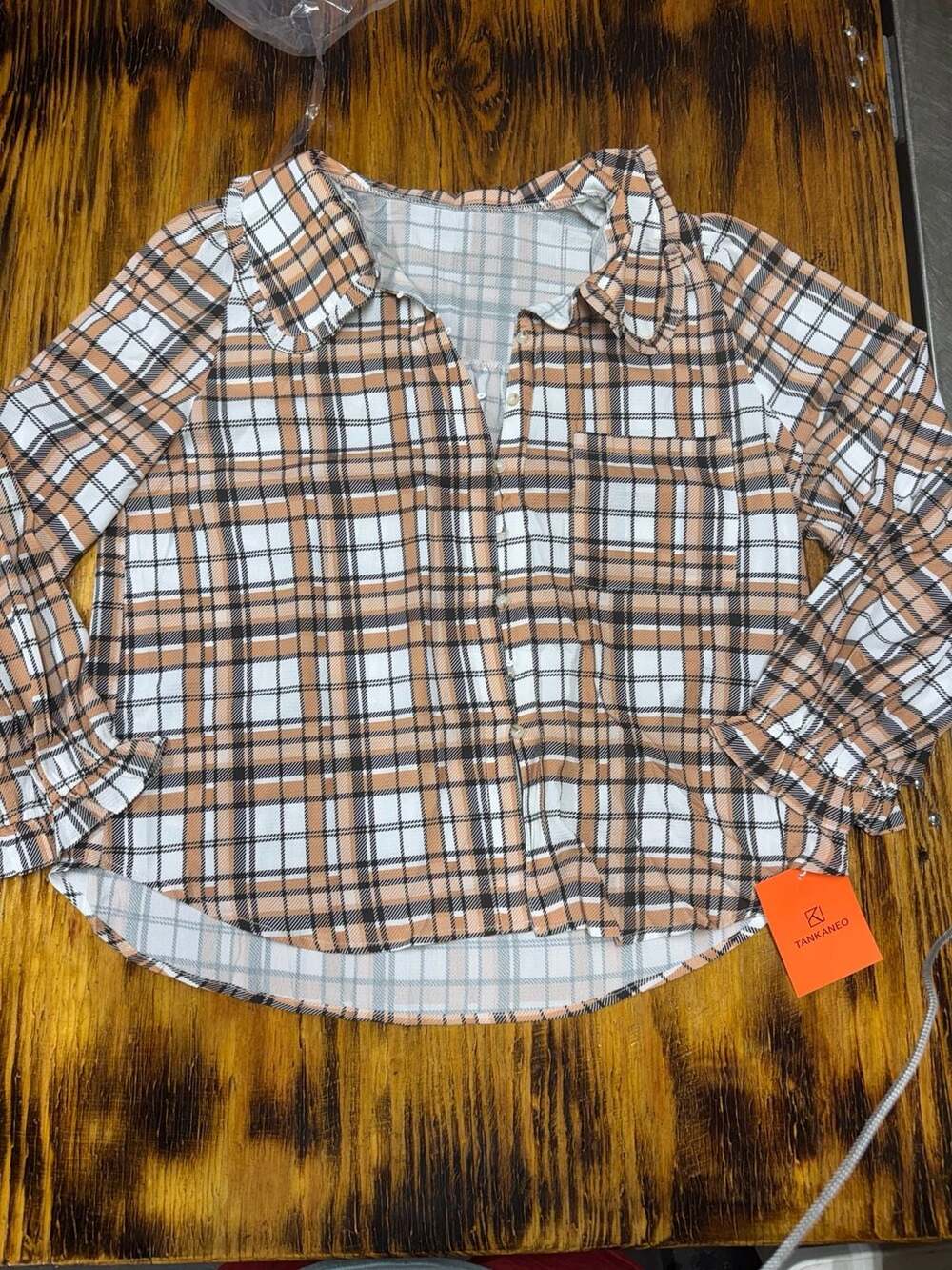 Tankaneo Plaid Button-Down Shirt Size XL Brown White